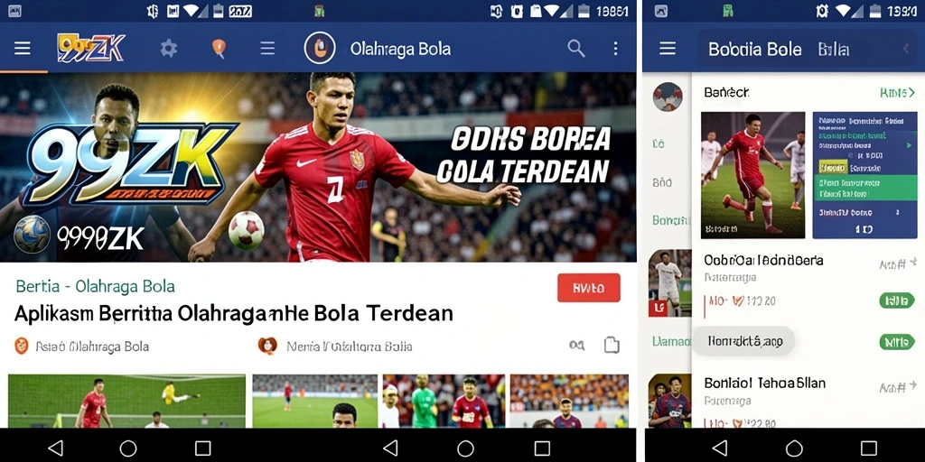 Tampilan antarmuka aplikasi 999ZK dengan berita olahraga bola.