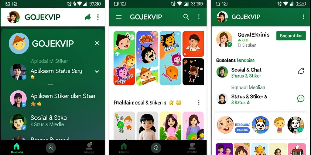 Screenshot antarmuka GOJEKVIP dengan stiker menarik.
