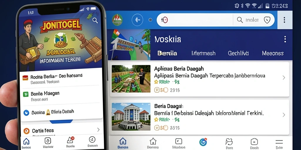 Antarmuka aplikasi JONITOGEL menampilkan berita daerah terkini.