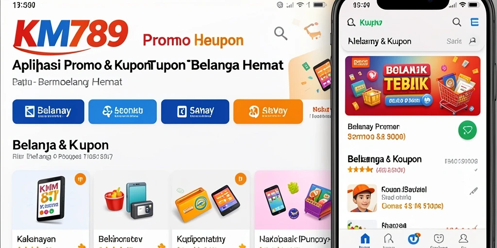 Tampilan antarmuka KM789 yang menarik dengan berbagai promo dan kupon.