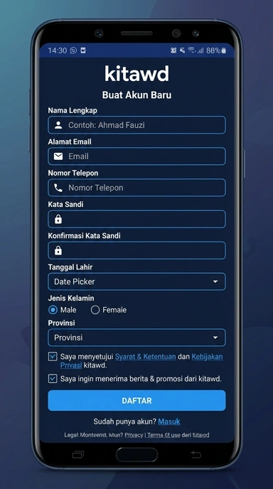 Cara Mudah Daftar Akun baru Kitawd untuk Pengguna Android